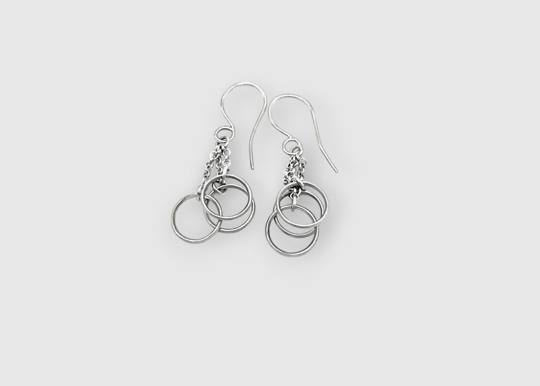 Triple Circle Earrings in Silver | Diamante