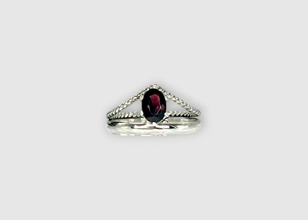 Crown Ring Sterling Silver with Garnet modification on white background