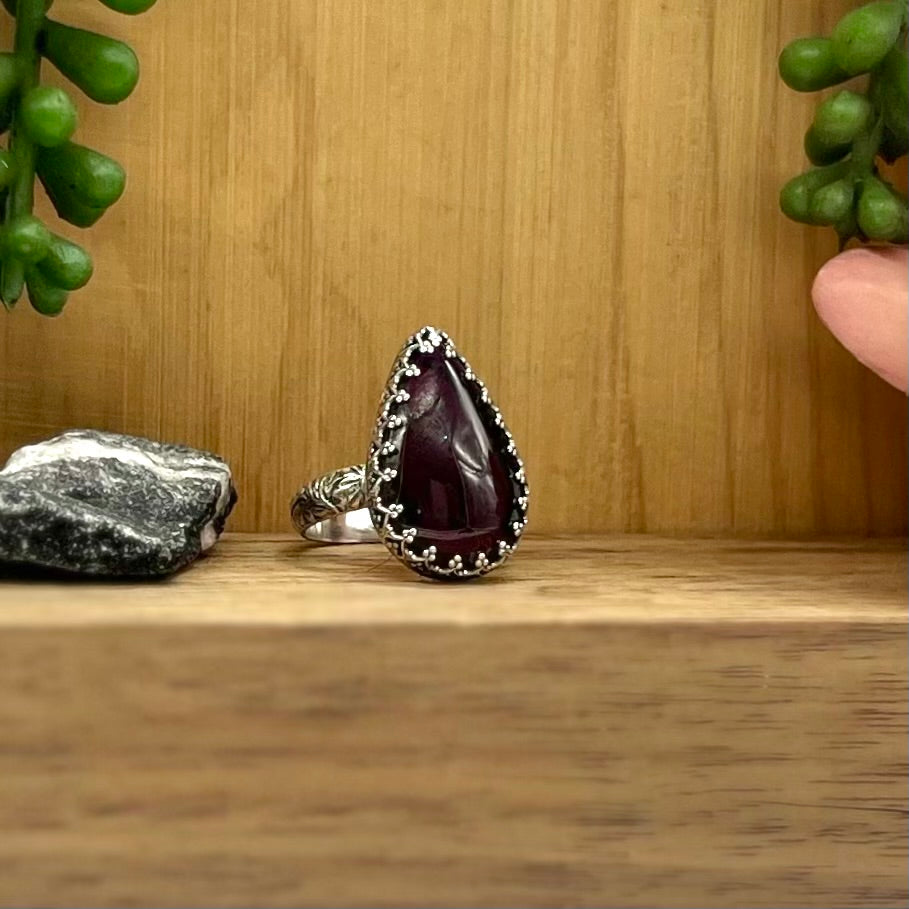 Garnet Ring Sterling Silver (synthetic stone) | OOAK