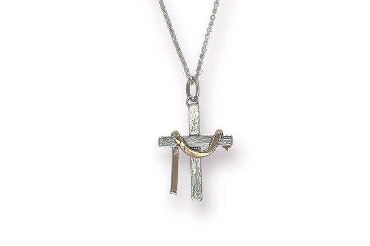 Sterling Silver Cross with 14k Gold Drape