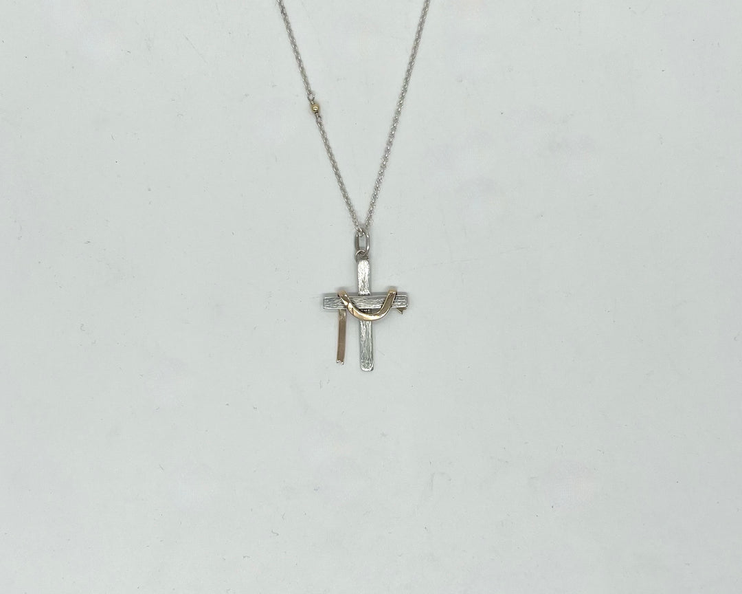 Sterling Silver Cross with 14k Gold Drape