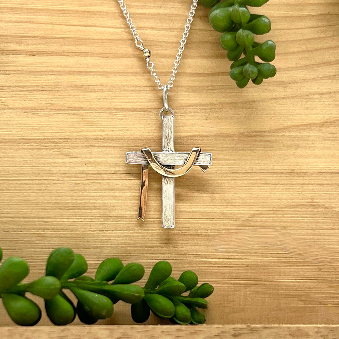 Sterling Silver Cross with 14k Gold Drape