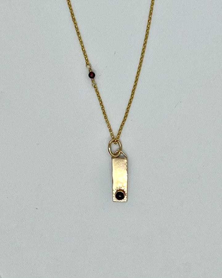 Gold Bar with Garnet Necklace