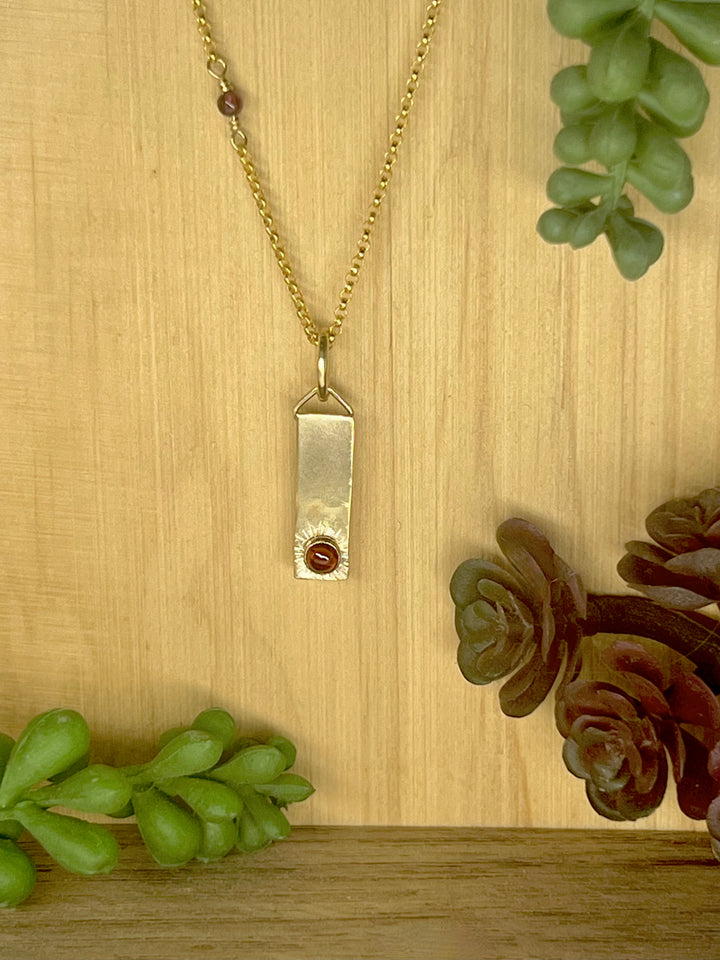 Gold Bar with Garnet Necklace